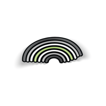 Rainbow sticker with the agenda pride colors, with rounded corners and a black outline. The background behind the sticker is white.
