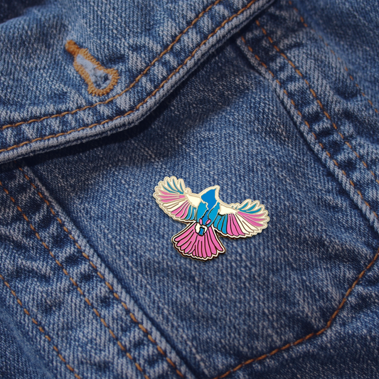 Fly With Trans Pride Bird Enamel Pin