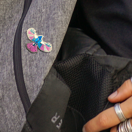 Fly With Trans Pride Bird Enamel Pin