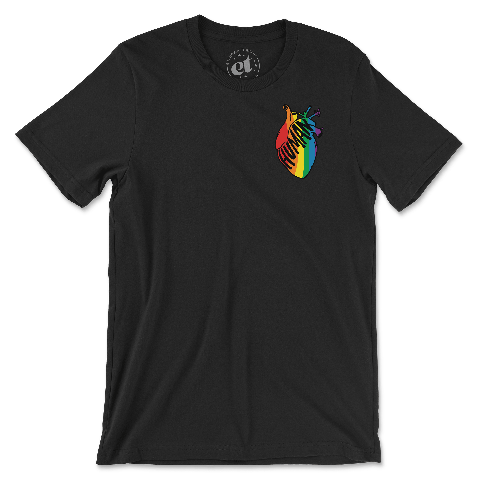 Human at Heart Rainbow Unisex Tee - Black - Euphoria Threads Apparel Co.