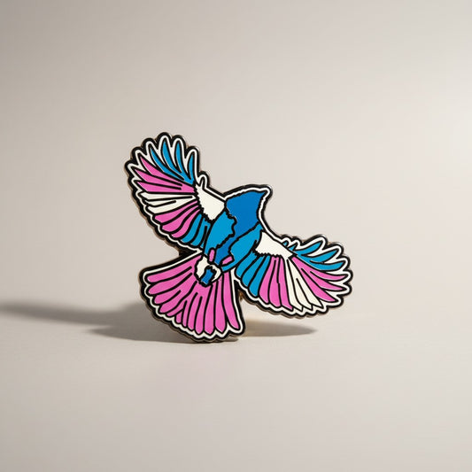 Fly With Trans Pride Bird Enamel Pin